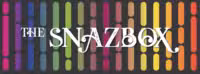 Colorful vertical bars in shades of pink, blue, green, red, and yellow are arranged in rows against a dark background reminiscent of Colorado art. Overlaid text reads The Snazbox in stylized white letters.